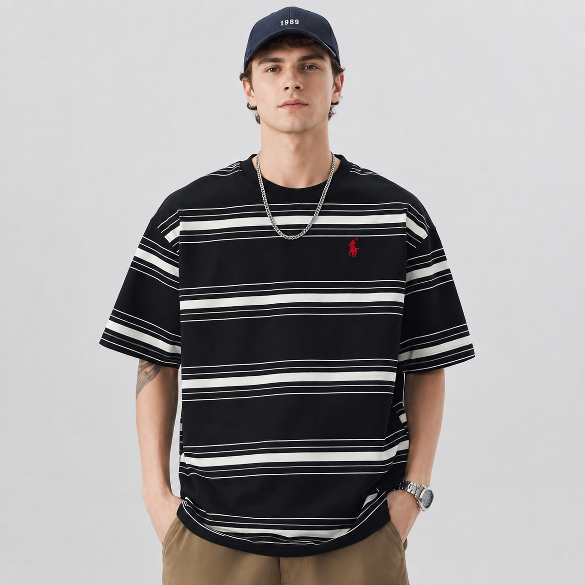 Ralph Lauren T-shirt Heritage Stripe Pony Logo Crew Neck Tee