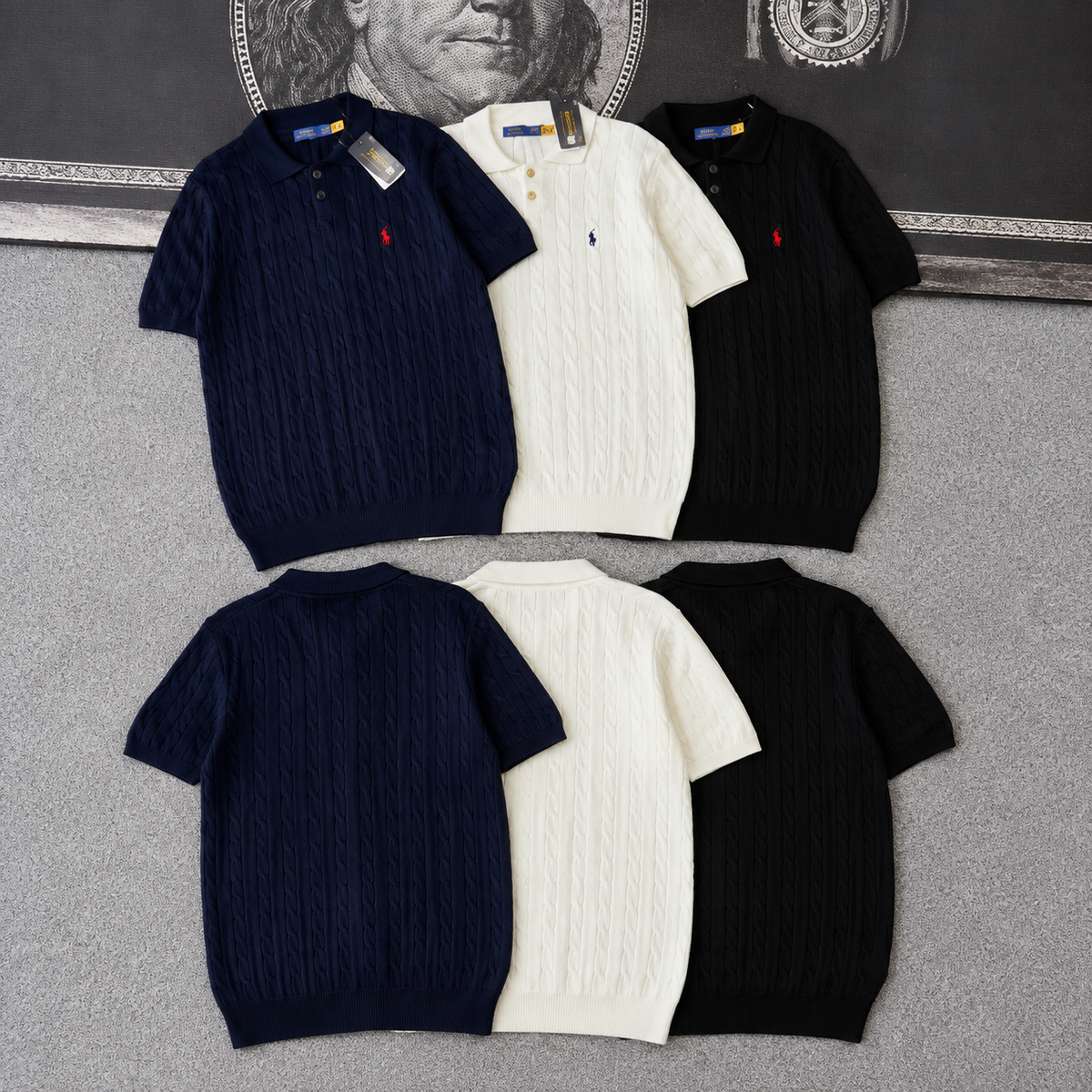 Ralph Lauren Polo Shirt Cable-Knit Cotton Yarn Short Sleeve Polo