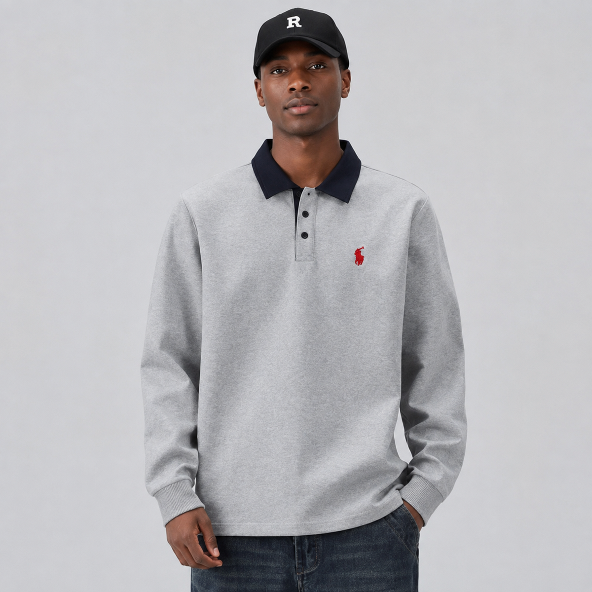 Ralph Lauren Contrast Collar Long Sleeve Polo Shirt