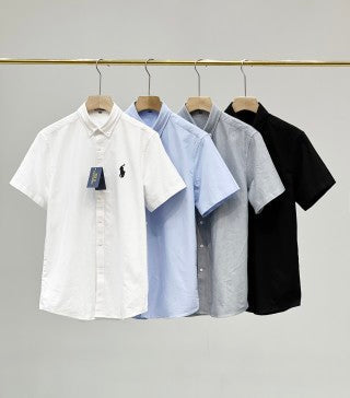 Ralph Lauren Shirt Solid 100% Cotton Short Sleeve Button-Up