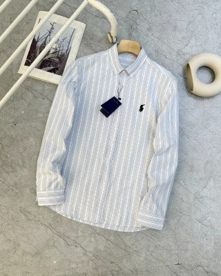 Ralph Lauren Shirt Stripe Mandarin Collar Long Sleeve Casual Shirt