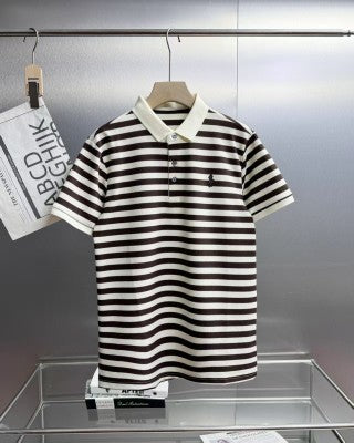 Ralph Lauren Polo Shirt Mulberry Silk Striped Short Sleeve Polo