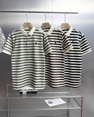 Ralph Lauren Polo Shirt Mulberry Silk Striped Short Sleeve Polo