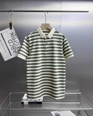 Ralph Lauren Polo Shirt Mulberry Silk Striped Short Sleeve Polo