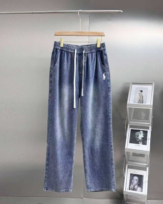 Ralph Lauren Pants Washed Cotton Drawstring Straight-Leg Trousers
