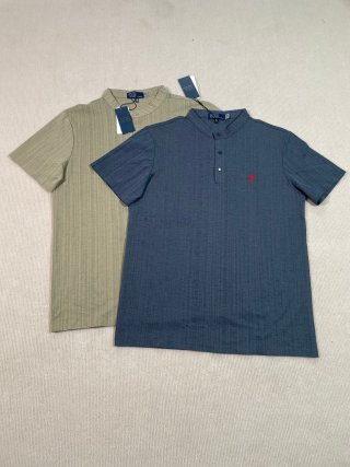 Ralph Lauren Polo Shirt Textured Henley Collar Short Sleeve Polo