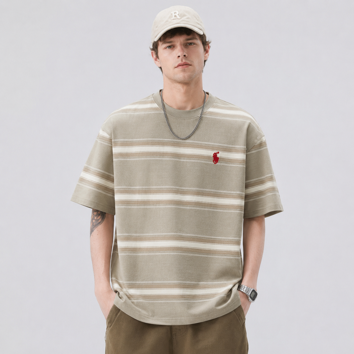 Ralph Lauren T-shirt Heritage Stripe Pony Logo Crew Neck Tee
