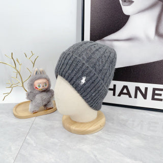 Ralph Lauren Hat Heather Gray White Pony Cable Rib Beanie