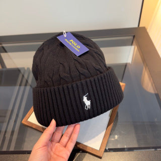 Ralph Lauren Hat Black Cable-Knit Fold-Cuff Beanie