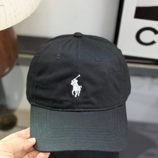 Ralph Lauren Hat Classic Black Curved-Brim Baseball Cap with White Pony Embroidery