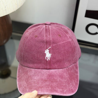 Ralph Lauren Hat Washed Rose Pink Baseball Cap with White Pony Embroidery