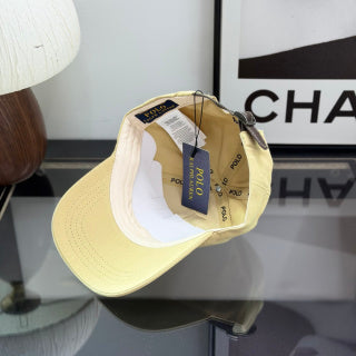 Ralph Lauren Hat Soft Yellow Baseball Cap with Navy Pony Embroidery and POLO Buckle Back
