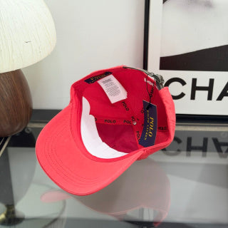 Ralph Lauren Hat Bright Red Baseball Cap with White Pony Embroidery and POLO Back Strap