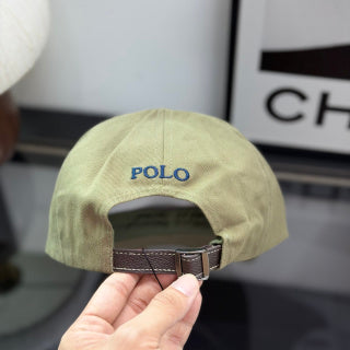 Ralph Lauren Hat Khaki Olive Baseball Cap with Navy Pony Embroidery and Blue POLO Back