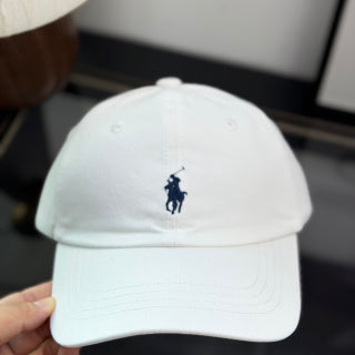 Ralph Lauren Hat White Baseball Cap with Navy Pony Embroidery