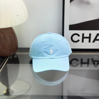 Ralph Lauren Hat Baby Blue Baseball Cap with White Pony Embroidery