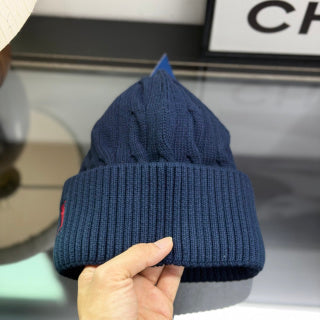Ralph Lauren Hat Navy Cable Knit Beanie with Red Pony Embroidery