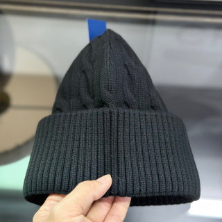 Ralph Lauren Hat Black Cable Knit Beanie with White Pony Embroidery