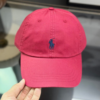 Ralph Lauren Hat Raspberry Pink Baseball Cap with Navy Pony Embroidery