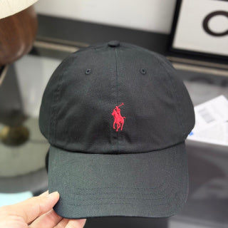Ralph Lauren Hat Black Baseball Cap with Red Pony Embroidery