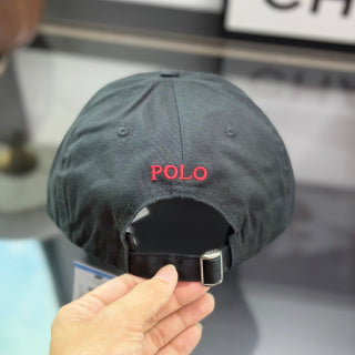 Ralph Lauren Hat Black Baseball Cap with Red Pony Embroidery