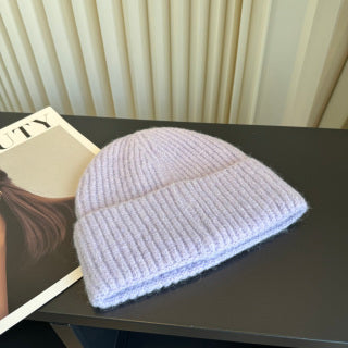 Ralph Lauren Hat Pale Lilac Ribbed Knit Beanie with Front Polo Bear Patch