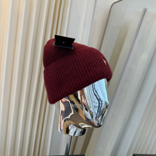 Ralph Lauren Hat Burgundy Ribbed-Knit White Pony Beanie