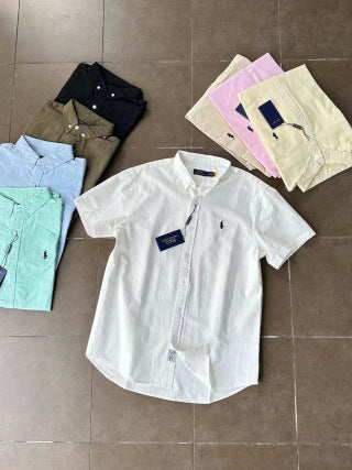 Ralph Lauren Shirt Cotton Linen Blend Short Sleeve Casual Shirt
