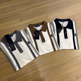 Ralph Lauren Vertical Stripe Ice Silk Knit Polo Shirt