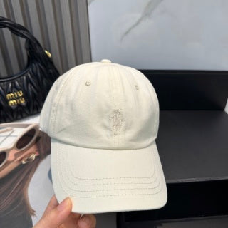 Ralph Lauren Hat Embroidered Ivory Canvas Sun Cap