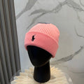 Ralph Lauren Hat Blush Pink Black Pony Ribbed Cuff Beanie