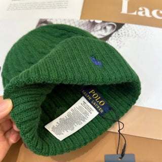 Ralph Lauren Hat Green Contrast Pony Ribbed Cuff Beanie