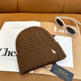 Ralph Lauren Hat Chestnut Side Pony Ribbed Knit Beanie