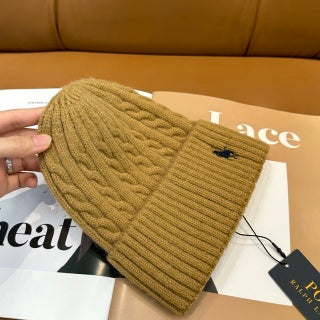 Ralph Lauren Hat Golden Camel Side Pony Ribbed Cuff Beanie
