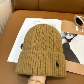 Ralph Lauren Hat Golden Camel Side Pony Ribbed Cuff Beanie