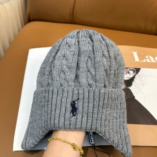 Ralph Lauren Hat Ash Gray Dark Pony Ribbed Knit Beanie