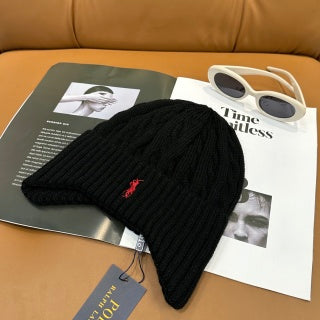 Ralph Lauren Hat Jet Black Red Pony Cable Rib Knit Beanie