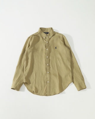 Ralph Lauren Shirt Washed Linen Classic Button Down Long Sleeve Shirt