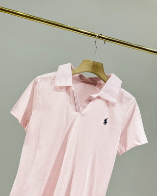 Ralph Lauren Polo Shirt Women's Cotton Ribbed Collar Polo